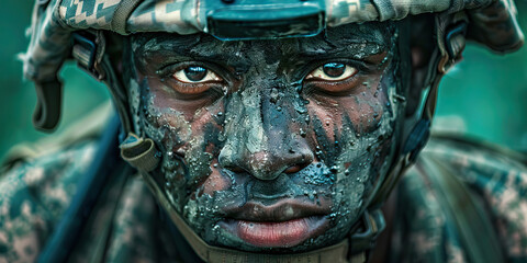 Unwavering Determination: A determined soldier marching forward, unafraid.