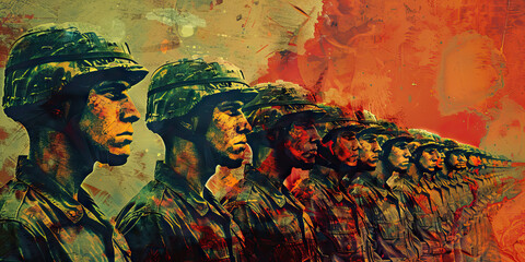 Fototapeta premium Impenetrable Line: A line of soldiers facing off against an enemy