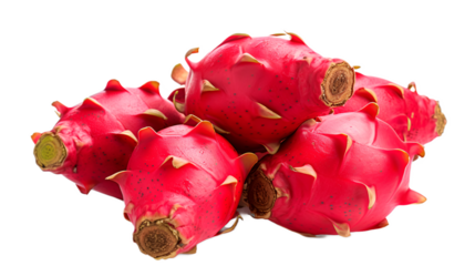 a pile of red dragon fruit on a white background