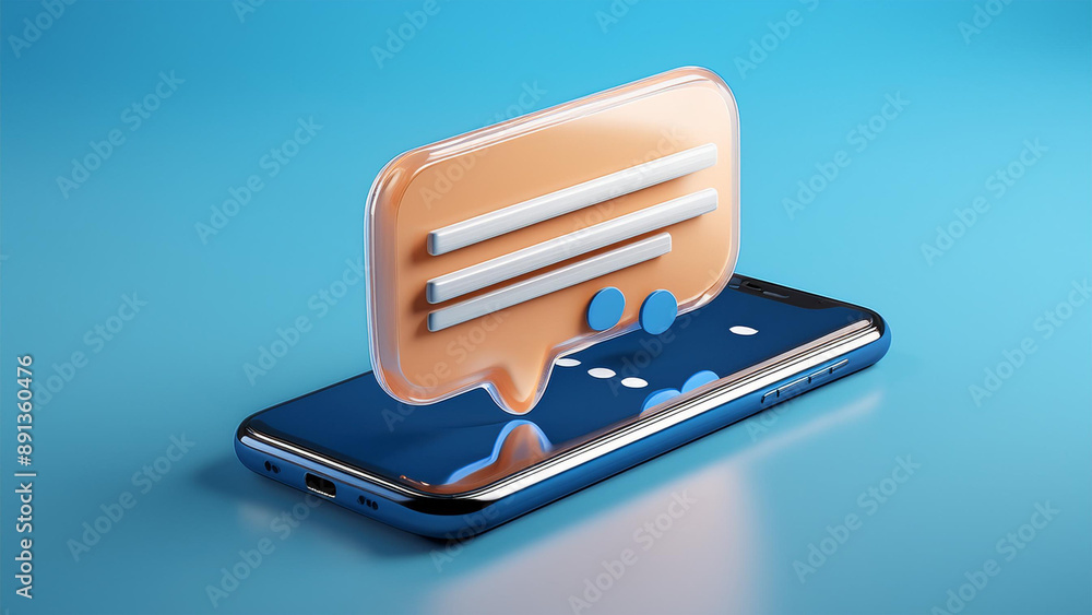 Fototapete 3d render smartphone with chatting bubble on social media application. user interface for web banner