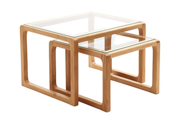 A Modern Nest of Tables With Glass Tops for a Chic and Stylish Living Room on a Clear PNG or White Background.