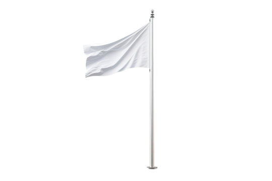 A Pristine White Flag Fluttering in the Wind Against a Clear Sky on a Clear PNG or White Background.