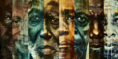 One Nation, Many Faces: Portraits of African Americans of various ages and backgrounds, united in pride and resilience