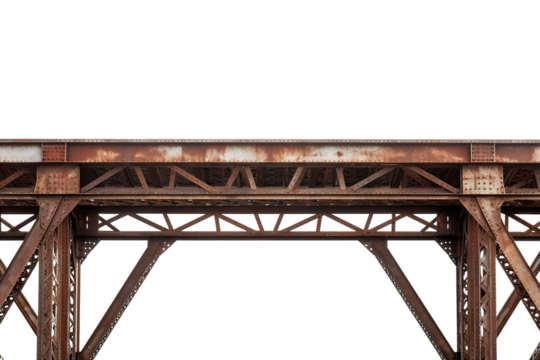 The Rusty Bridge's Silent Strength in the Midday Sun on a Clear PNG or White Background.