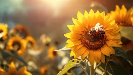 Fototapeta premium honey bee sit on sunflower