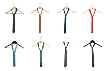 Many different ties isolated on white, set