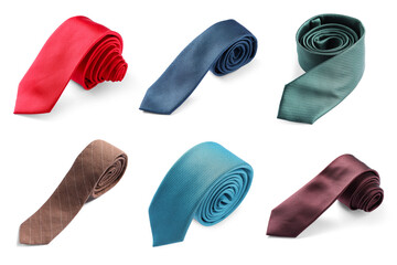 Many different ties isolated on white, set