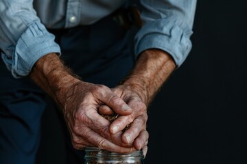 A close-up view of elderly hands working with dried herbs, symbolizing experience, craftsmanship, and a connection to nature, emphasizing the beauty in detail and age.