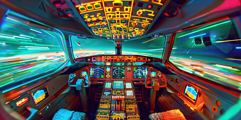 Airborne Architect: A pilot's view through the window of a cockpit, surrounded by control panels.
