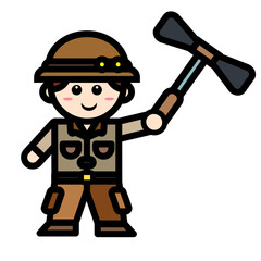 archaeological man holding a hammer