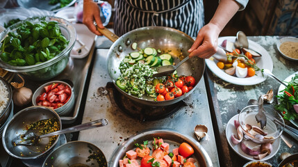 cooking in the kitchen