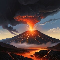 great eruption of vesuvius mountain illustration