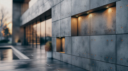 Fototapeta premium Modern concrete wall with recessed architectural lighting panels