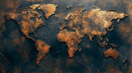 Dotted world map in orange and gold, stylish and contemporary, ideal for digital designs.
