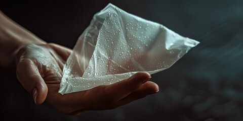Bidding Farewell to a Loved One: A close-up shot of a tear-stained handkerchief.