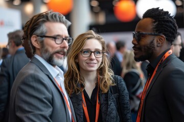 Fototapeta premium Attendees networking at a business expo