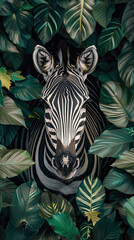 zebra on green leaves 