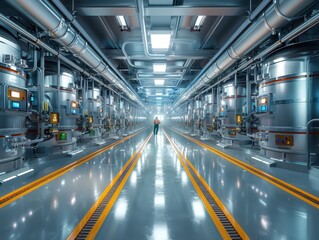 Precision Pharmaceutical Mixing: Hyper-Realistic 3D Rendering in Sterile Environment with Technicians in Protective Gear