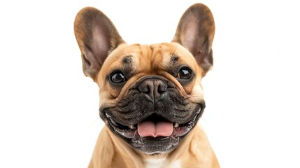 Obraz premium A French Bulldog with a happy smile, isolated on a white background.