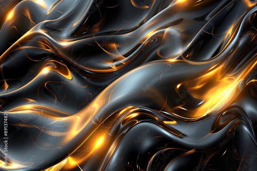 Poster dynamic flow of black and gold waves in abstract design