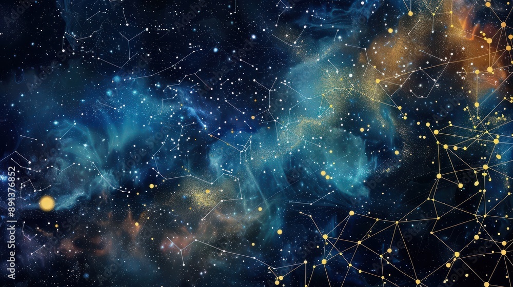 Wall mural abstract depiction of a starry night sky with constellations and cosmic colors background