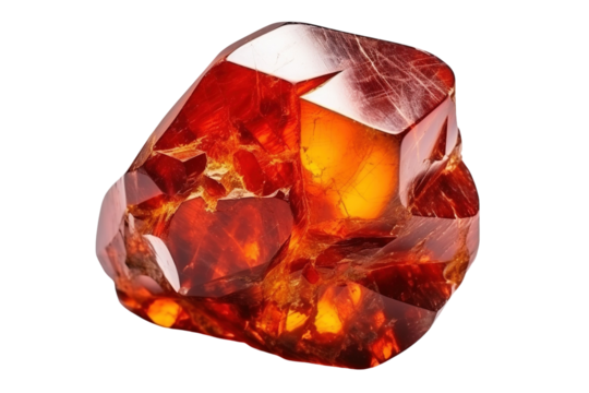 A Deep Red Garnet Gemstone With Facets and Crystals on a Clear PNG or White Background.