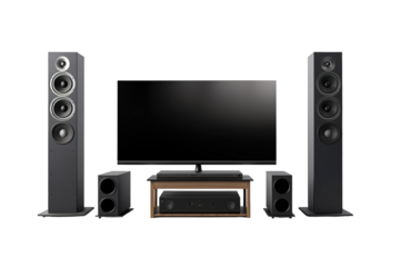 A Home Theater System Ready for Movie Night on a Clear PNG or White Background.