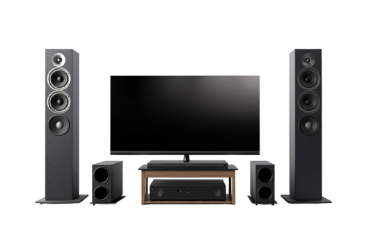 A Home Theater System Ready for Movie Night on a Clear PNG or White Background.