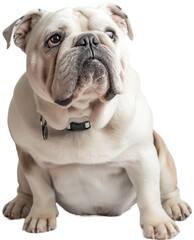 Fototapeta premium A close-up of a bulldog puppy lying down with a relaxed and curious expression. 