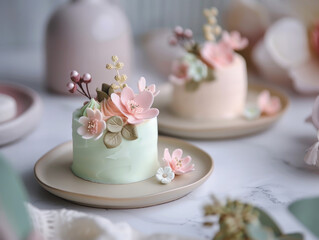 Charming Mini Cakes Adorned with Delicate Floral Decorations