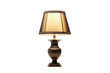 Elegant Bronze Table Lamp With a Beige Fabric Shade on a Clear PNG or White Background.