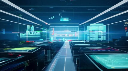 An interface displaying complex algorithms and predictive models covers an entire wall within the hightech trading center providing traders with unparalleled insights.