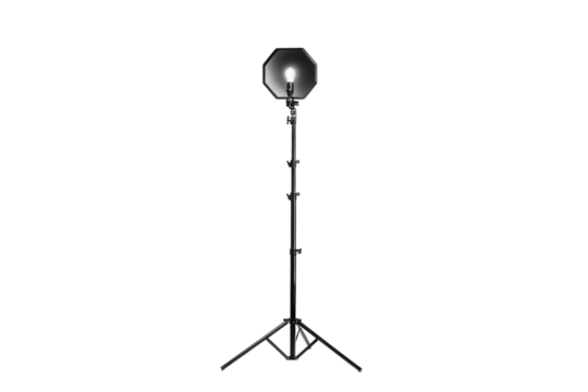 A Single Light Source Illuminates An Empty White Studio Space on a Clear PNG or White Background.