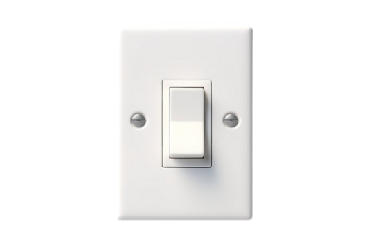 A Simple White Light Switch Against a Clean White Background on a Clear PNG or White Background.