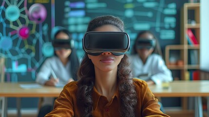 A Young Student Explores Chemistry Through Virtual Reality In A Modern Classroom