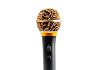 A Golden Microphone Ready to Capture the Sounds of the Stage on a Clear PNG or White Background.