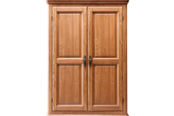 A Timeless Oak Cabinet With Intricate Detailing and Elegant Hardware on a Clear PNG or White Background.