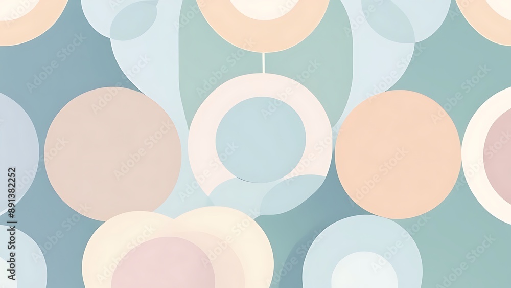 Poster minimalist geometric pattern with overlapping circles and soft pastel colors, calm and serene backgr