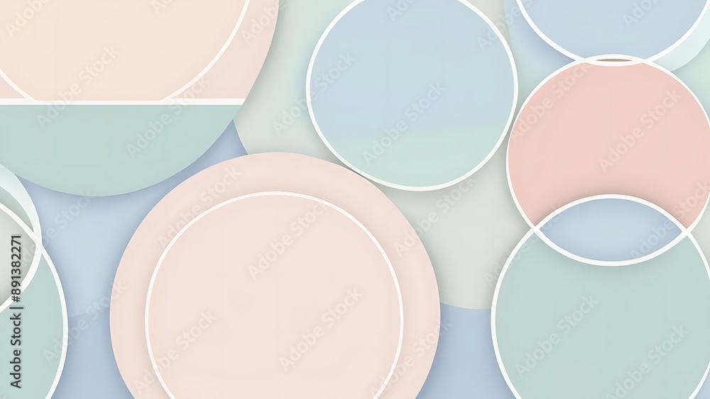 Poster minimalist geometric pattern with overlapping circles and soft pastel colors, calm and serene backgr