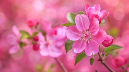 Obraz premium Close-up of pink blossoms in full bloom, with a soft focus background, capturing the beauty and vibrancy of spring.