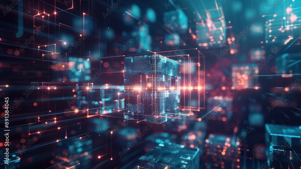 Poster digital generated image of futuristic cubes connecting. cloud technology, it, big data or artificial