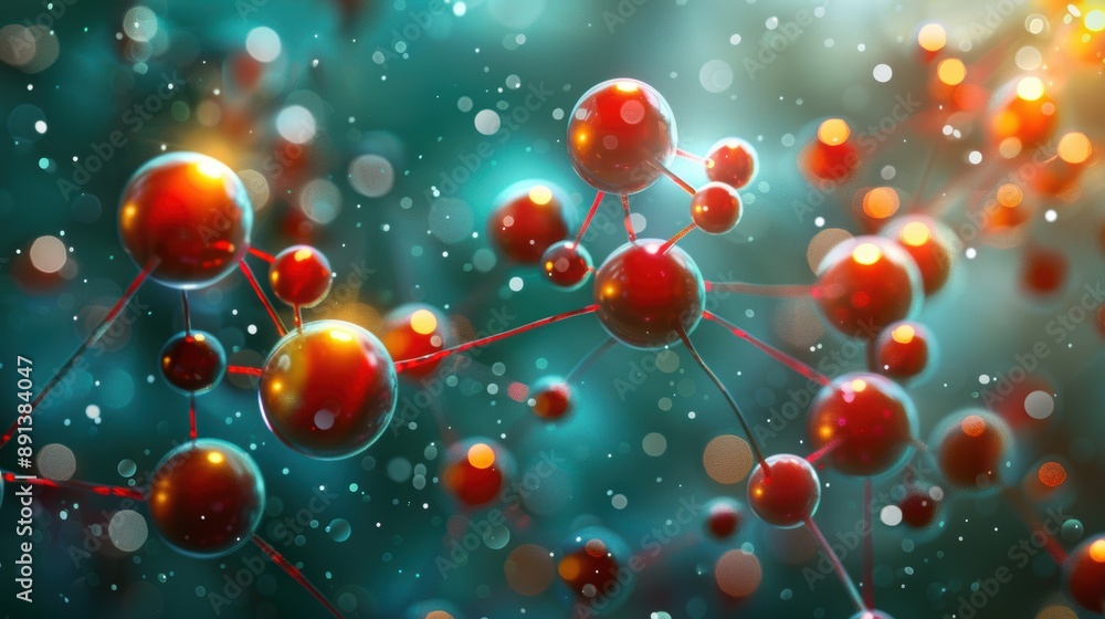 Poster abstract representation of molecule structure with bokeh lights, showcasing scientific connections a