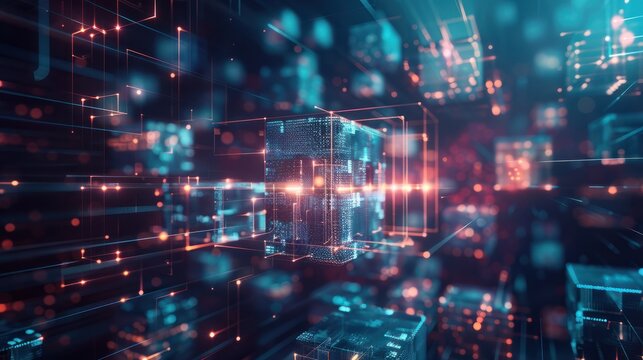 Digital generated image of futuristic cubes connecting. Cloud technology, IT, big data or artificial intelligence concepts