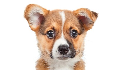 Obraz premium A Corgi puppy with big, expressive eyes, isolated on a white background.