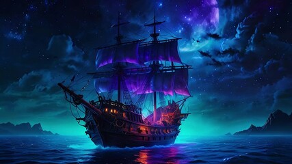 halloween witch flying over the moon.Seamless 4k time lapse virtual video animation background