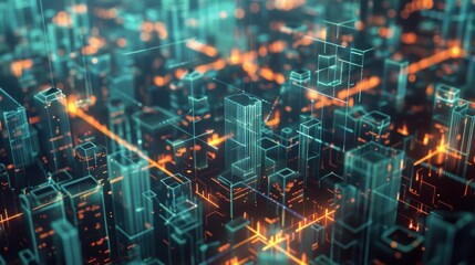 Futuristic Cityscape Digital Buildings Neon Lights