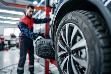 close-up of a man's hand with car tires. Beautiful simple AI generated image in 4K, unique.