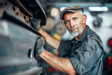 Professional Mechanic Fitting High-Performance Tire to Alloy Wheel in Clean Garage. Beautiful simple AI generated image in 4K, unique.