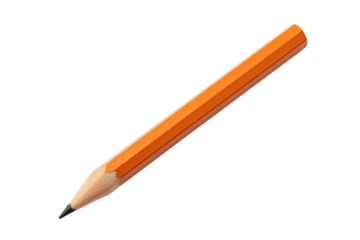 A Single Orange Pencil Poised for Inspiration on a White Background on a Clear PNG or White Background.