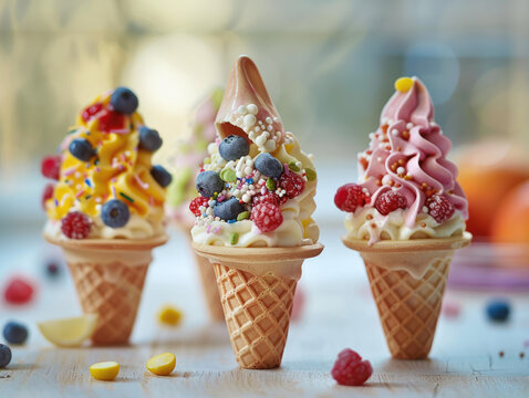 Delightful Miniature Ice Cream Cones with Playful Flavors and Creamy Texture